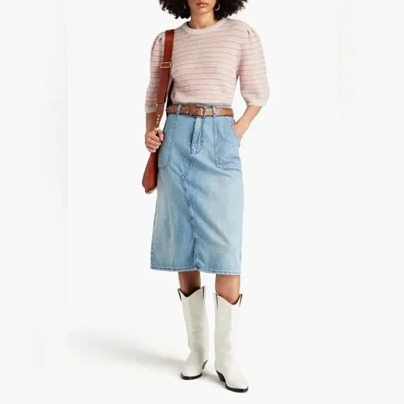 ba&sh Faded Denim Lady Skirt Midi Size 3 = US Large - Picture 1 of 12